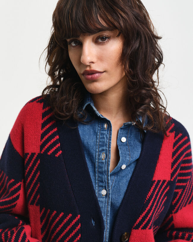 Buffalo Checked ‑neuletakki, v‑pääntie