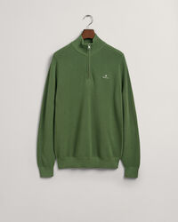 Puuvillapikeekankaasta tehty neulepusero puolivetoketjulla