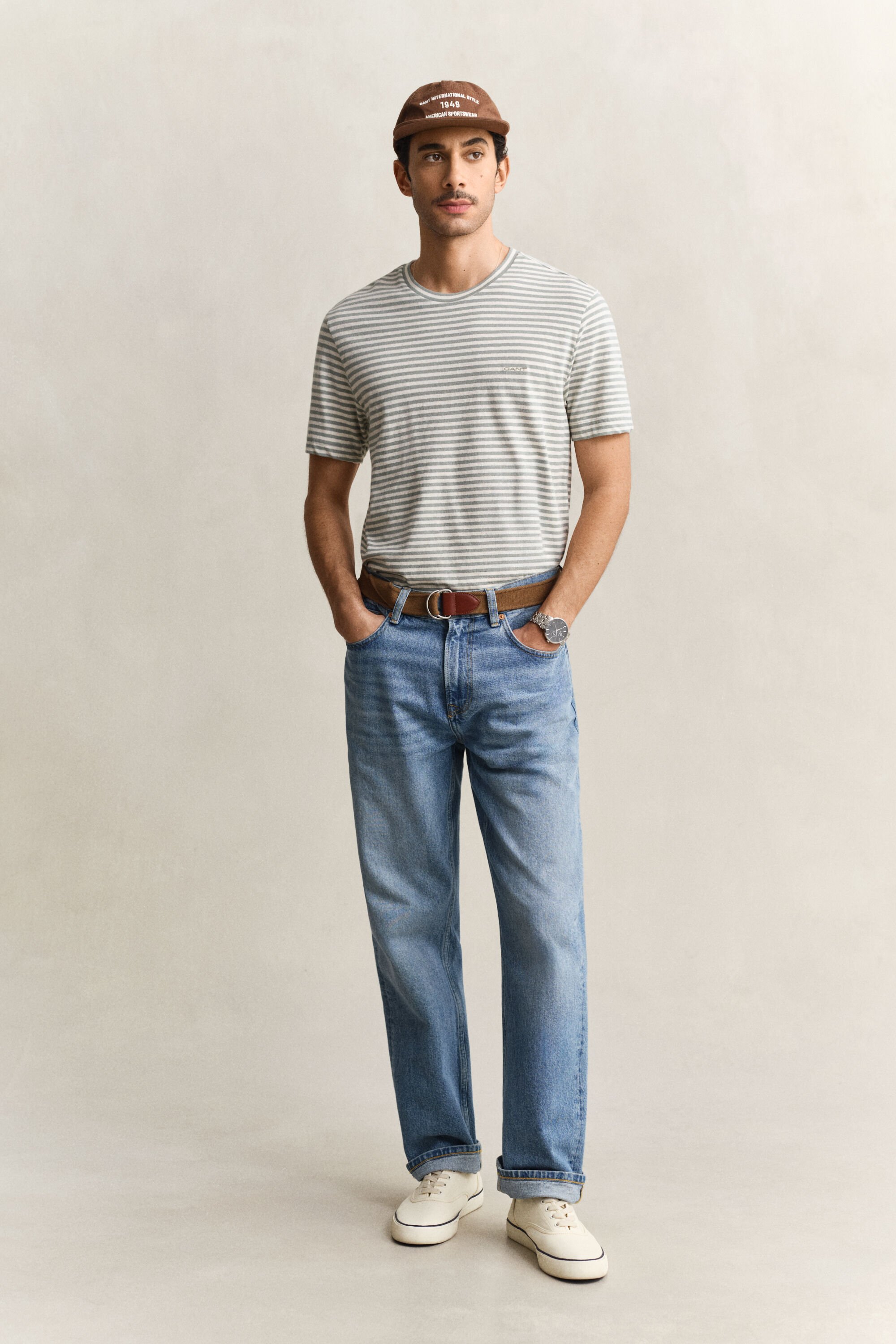 Raidallinen t‑paita puuvilla-pellavaa