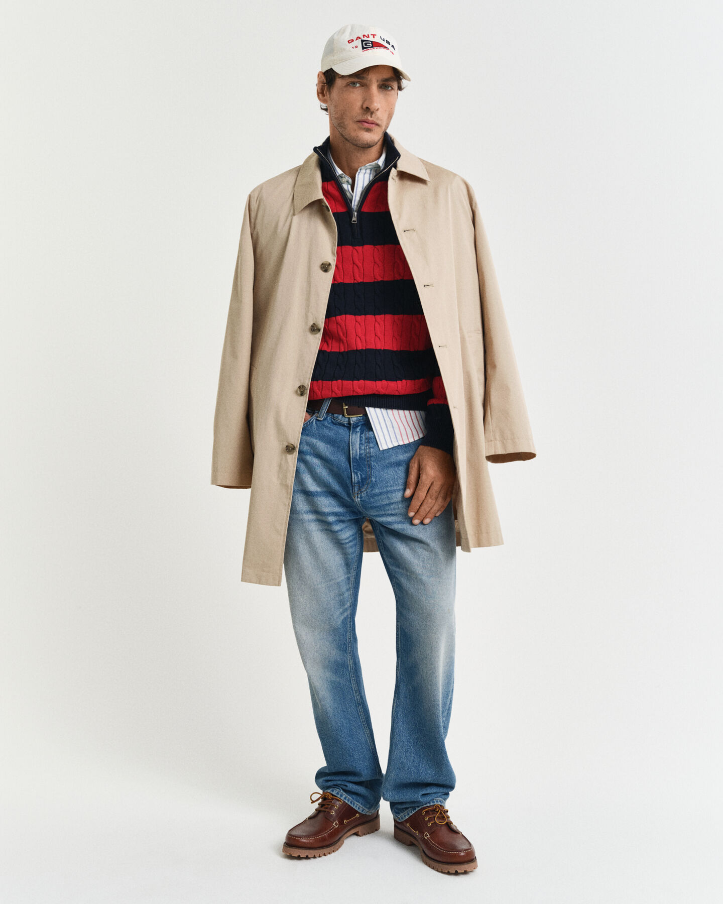 Raidallinen puuvillapalmikkoneule, vetoketjukaulus