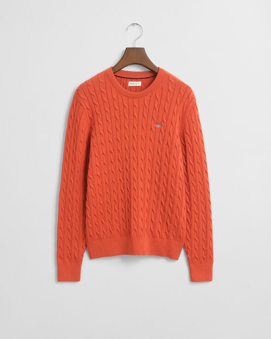 Teens-malliston puuvillainen Shield-palmikkoneulepusero, jossa pyöreä pääntie