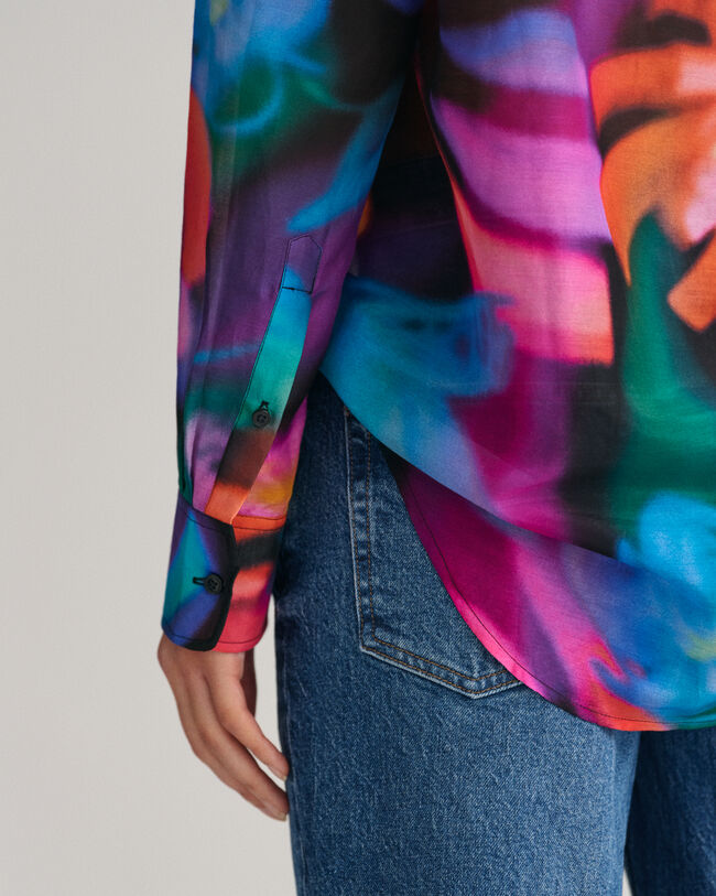 Relaxed fit ‑mitoitettu kukkapaita puuvilla-silkkisekoitetta