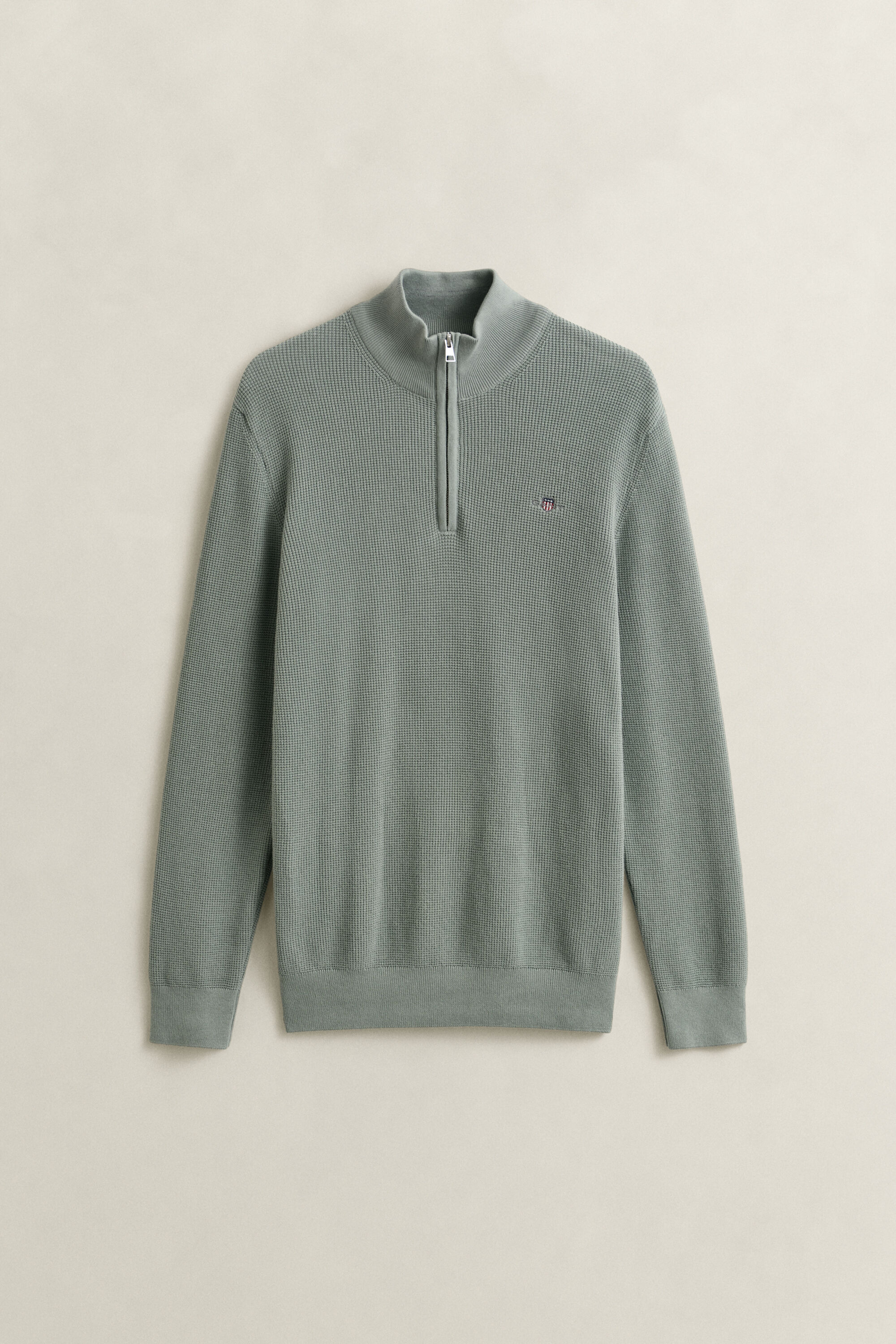 Kohopintainen puuvillaneulepusero, vetoketjukaulus