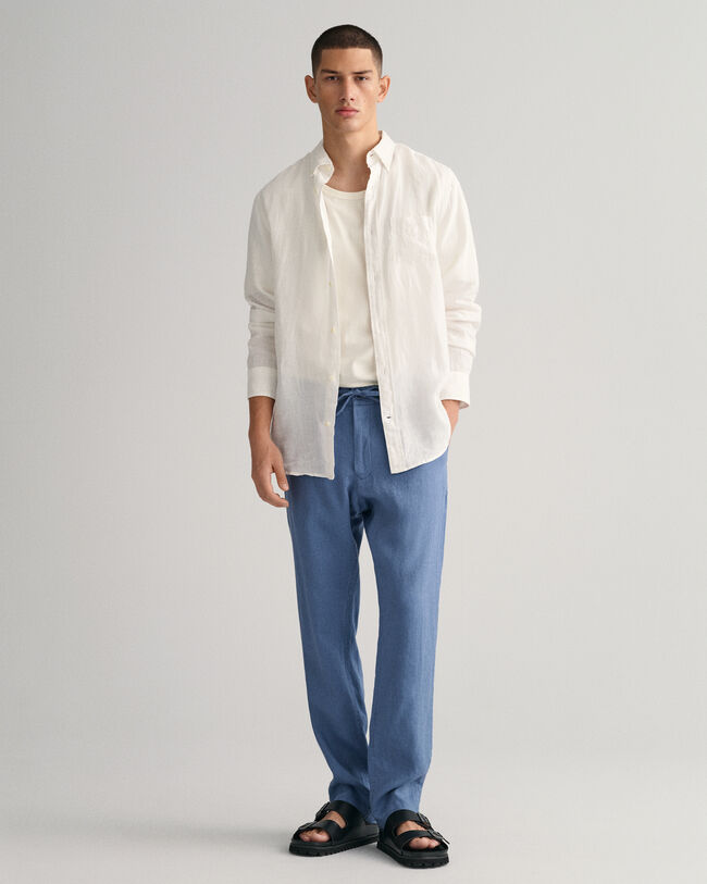 Relaxed fit ‑mitoitetut kiristysnyörilliset pellavahousut