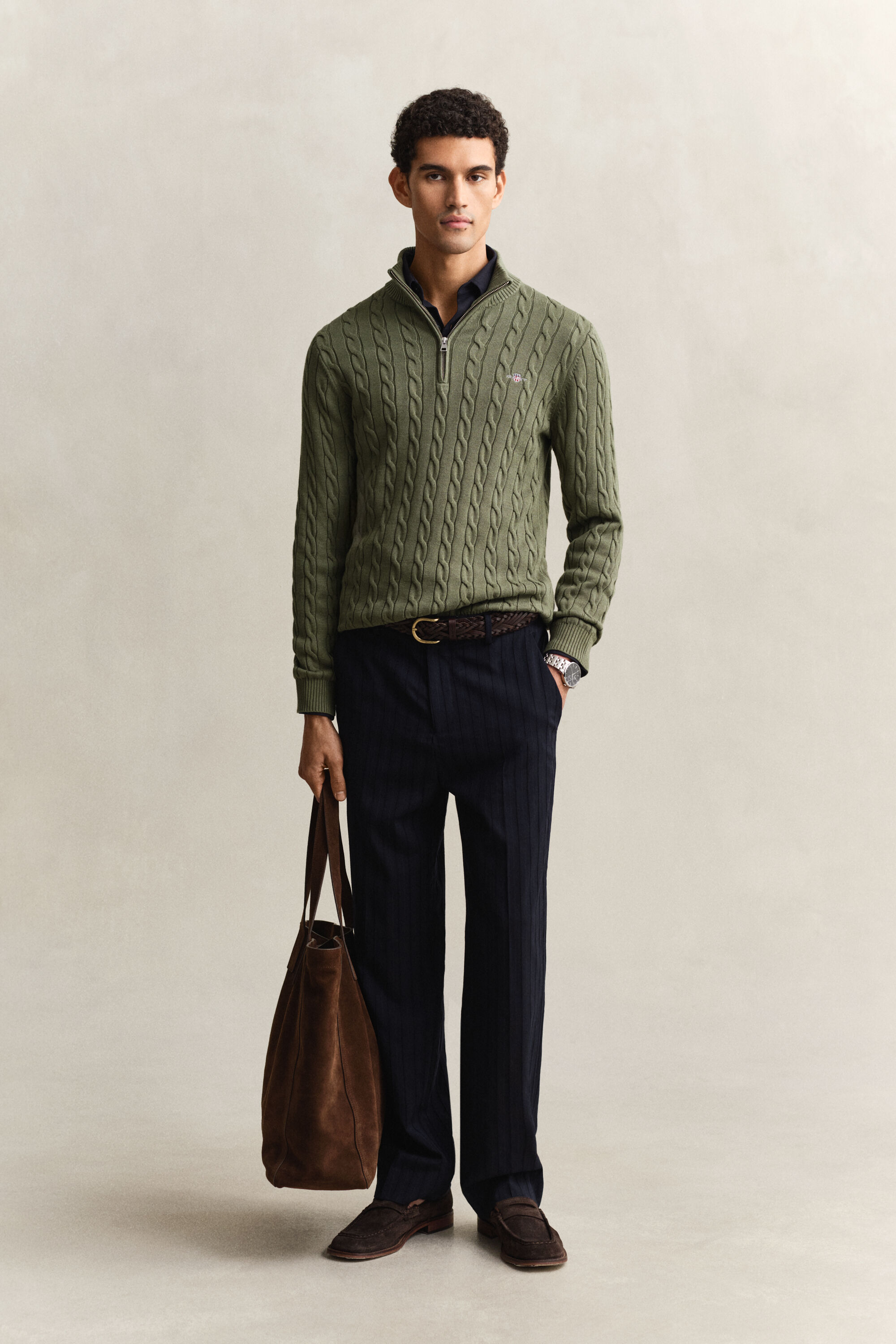 Puuvillainen palmikkoneule, vetoketjukaulus