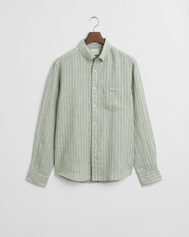 Regular&nbsp;fit ‑mitoitettu raidallinen pellavapaita