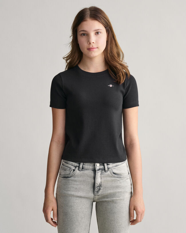 Teen Girls ‑malliston ribbineulottu Shield‑t‑paita