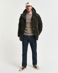 Raidallinen nyppypintainen villasekoiteneulepusero, pyöreä pääntie