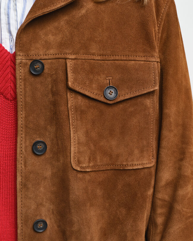 Relaxed fit ‑mitoitettu mokkanahkableiseri