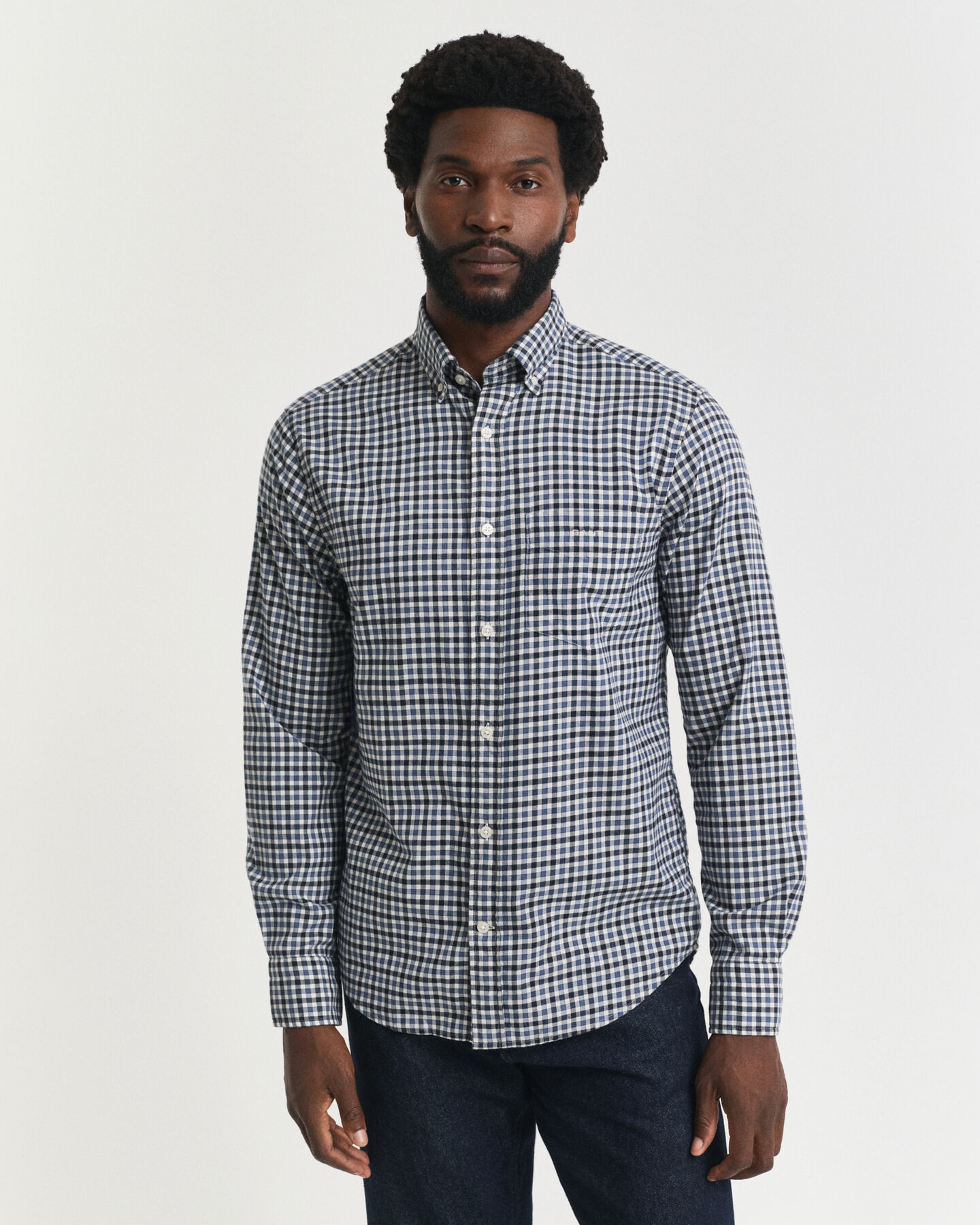 Regular fit ‑mitoitettu gingham-ruudullinen paita tvillikankaasta