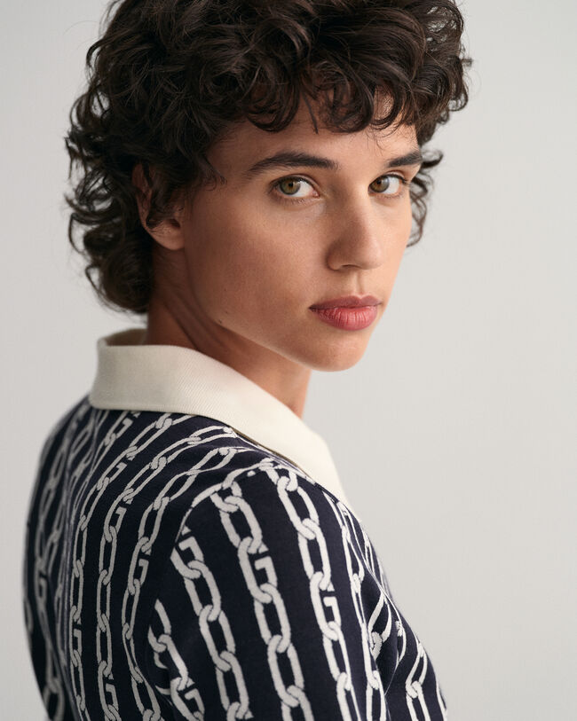 Puolipitkillä hihoilla varustettu, pikeetyylinen Chain-jakardimekko