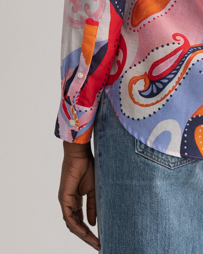 Regular fit ‑mitoitettu paisley-kuvioitu puuvilla-silkkipaita