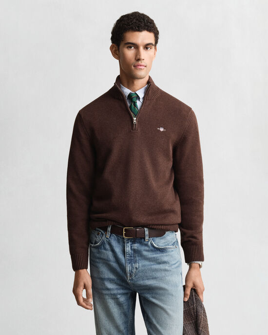 Casual-puuvillaneulepusero puolivetoketjulla