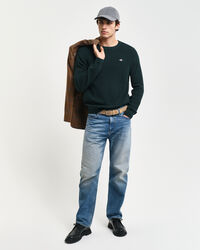 Joustinneulepusero puuvillan ja villan sekoitteesta, py&ouml;re&auml; p&auml;&auml;ntie