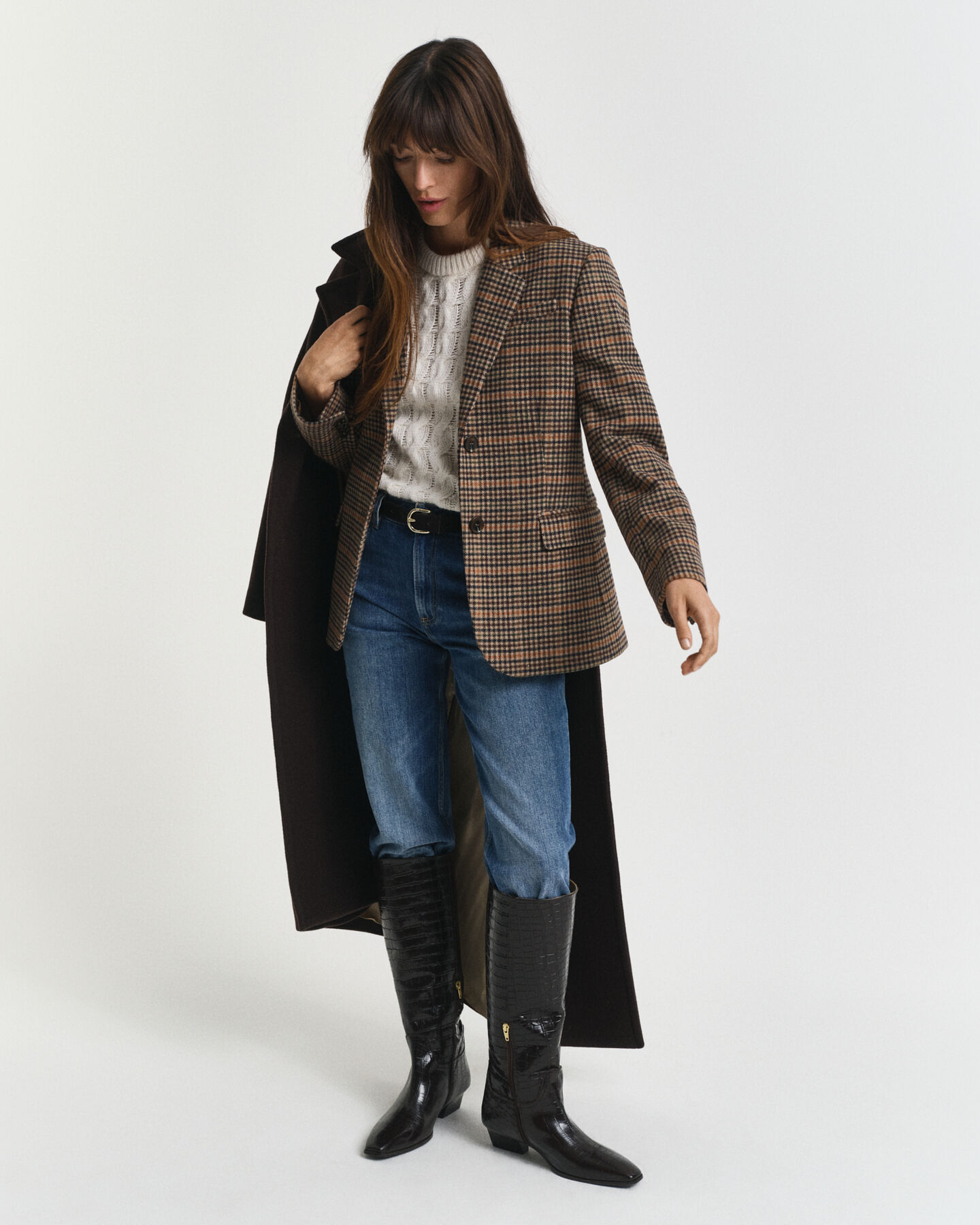 Regular fit ‑mitoitettu kukonaskelkuvioinen villakangasbleiseri