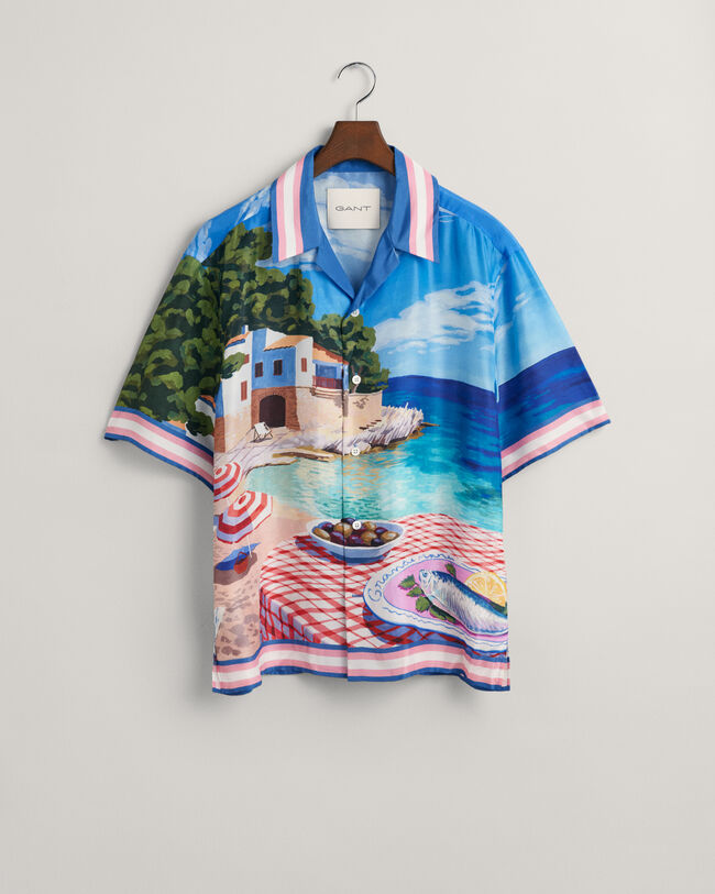Relaxed fit ‑mitoitettu Scenery Print -silkkipaita