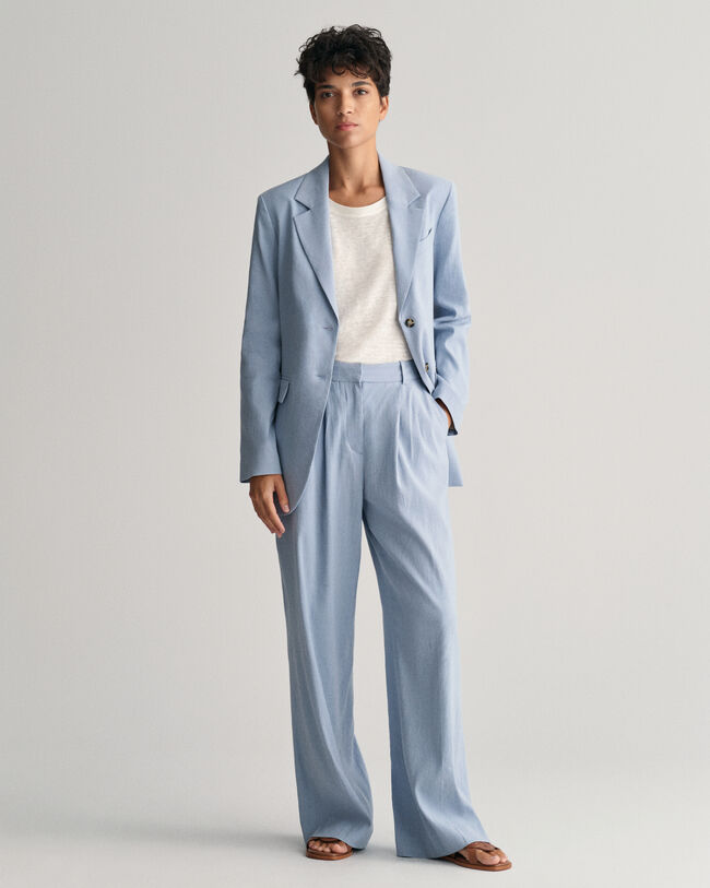 Relaxed fit ‑mitoitetut huolitellut joustopellavahousut