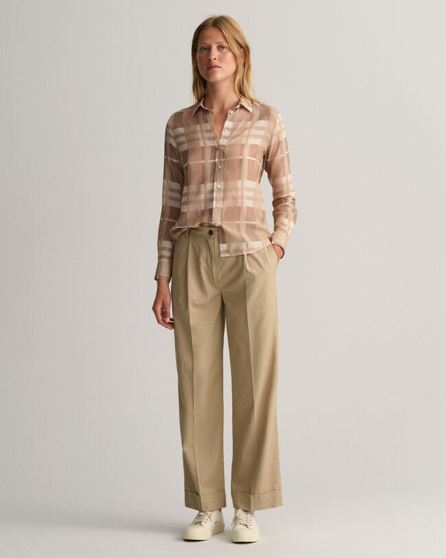 Regular fit ‑mitoitettu ruudullinen puuvilla-silkkipaita