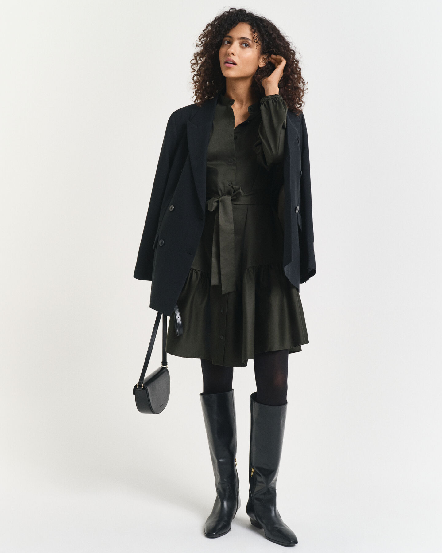 Pitkähihainen puuvillasatiinimekko