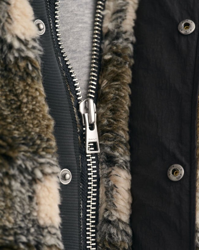 Ruutukuvioinen vetoketjullinen fleecetakki