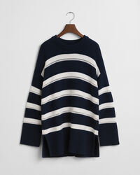 Raidallinen kohopintainen neulepusero, pyöreä pääntie