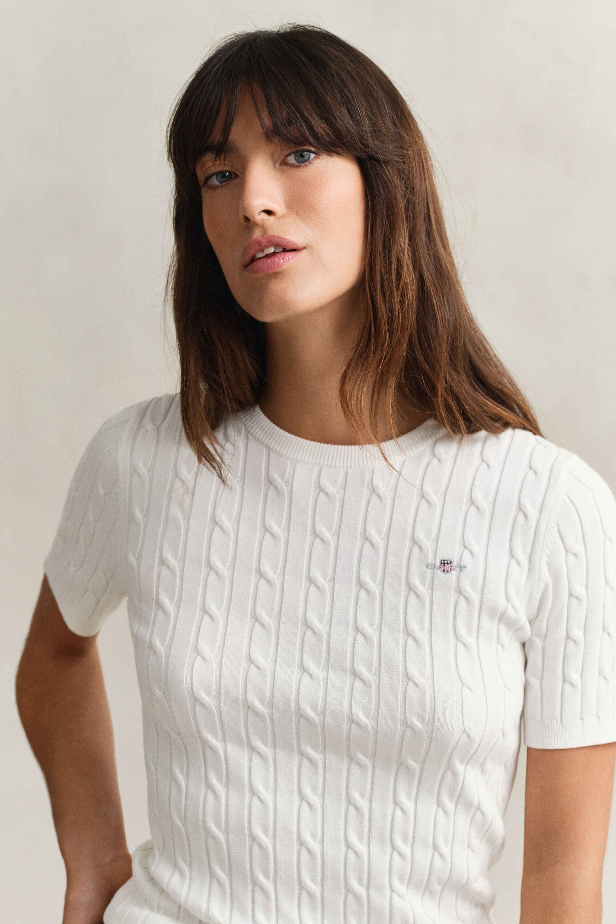 Lyhythihainen palmikkoneulepusero