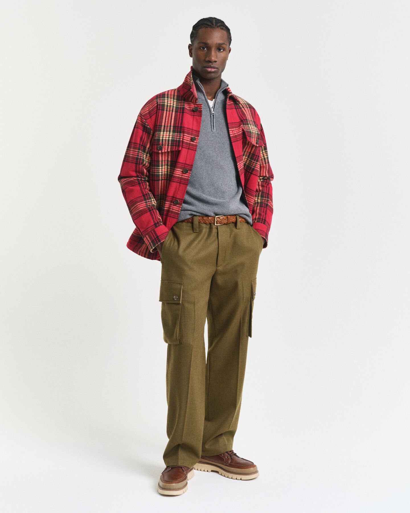 Puuvilla-merinovillasekoitteinen joustinneulepusero, vetoketjukaulus