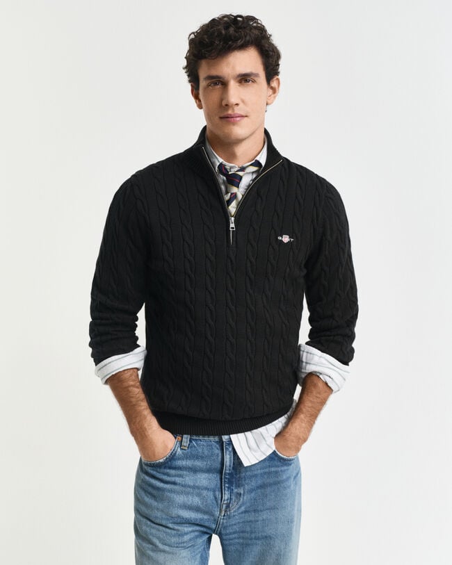 Puuvillainen palmikkoneule, vetoketjukaulus