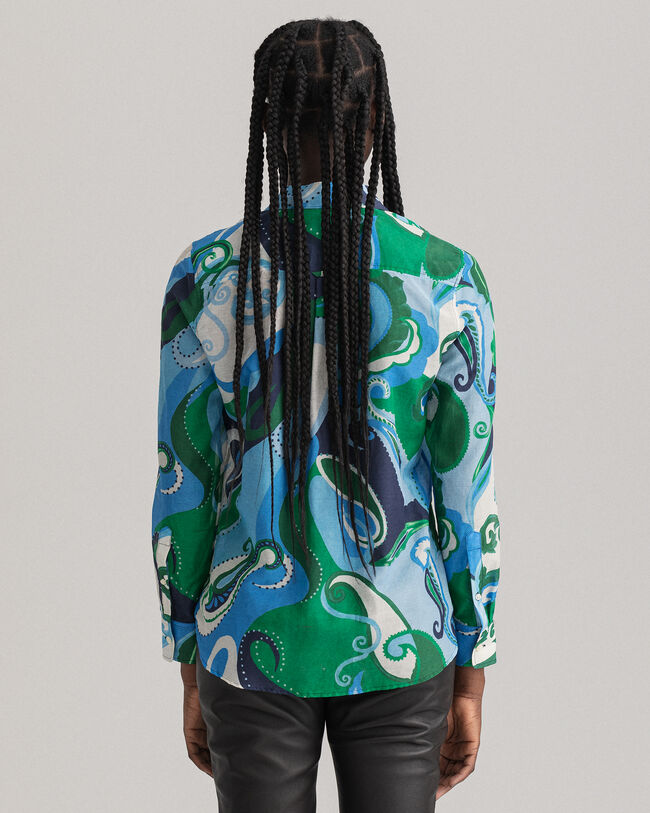 Regular fit ‑mitoitettu paisley-kuvioitu puuvilla-silkkipaita