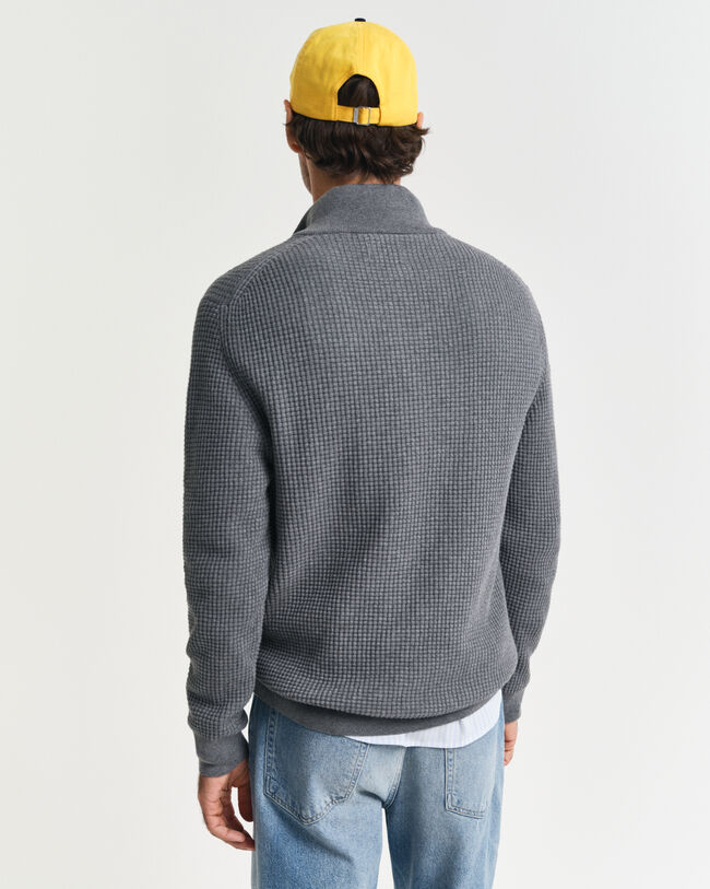 Kohopintainen puuvillaneulepusero, vetoketjukaulus