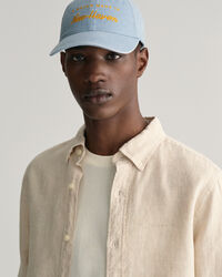 Slim&nbsp;fit ‑mitoitettu kukonaskelkuvioinen pellavapaita