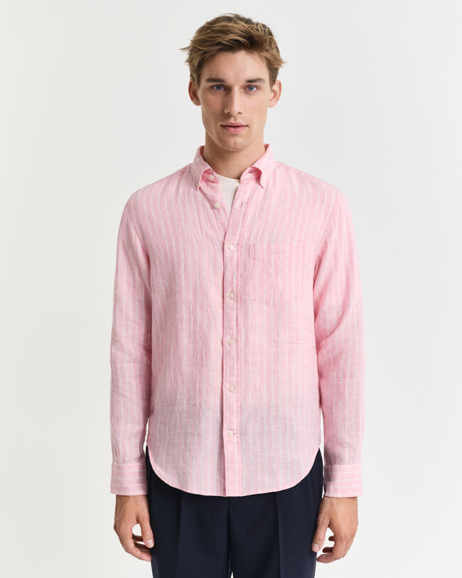 Regular&nbsp;fit ‑mitoitettu raidallinen pellavapaita