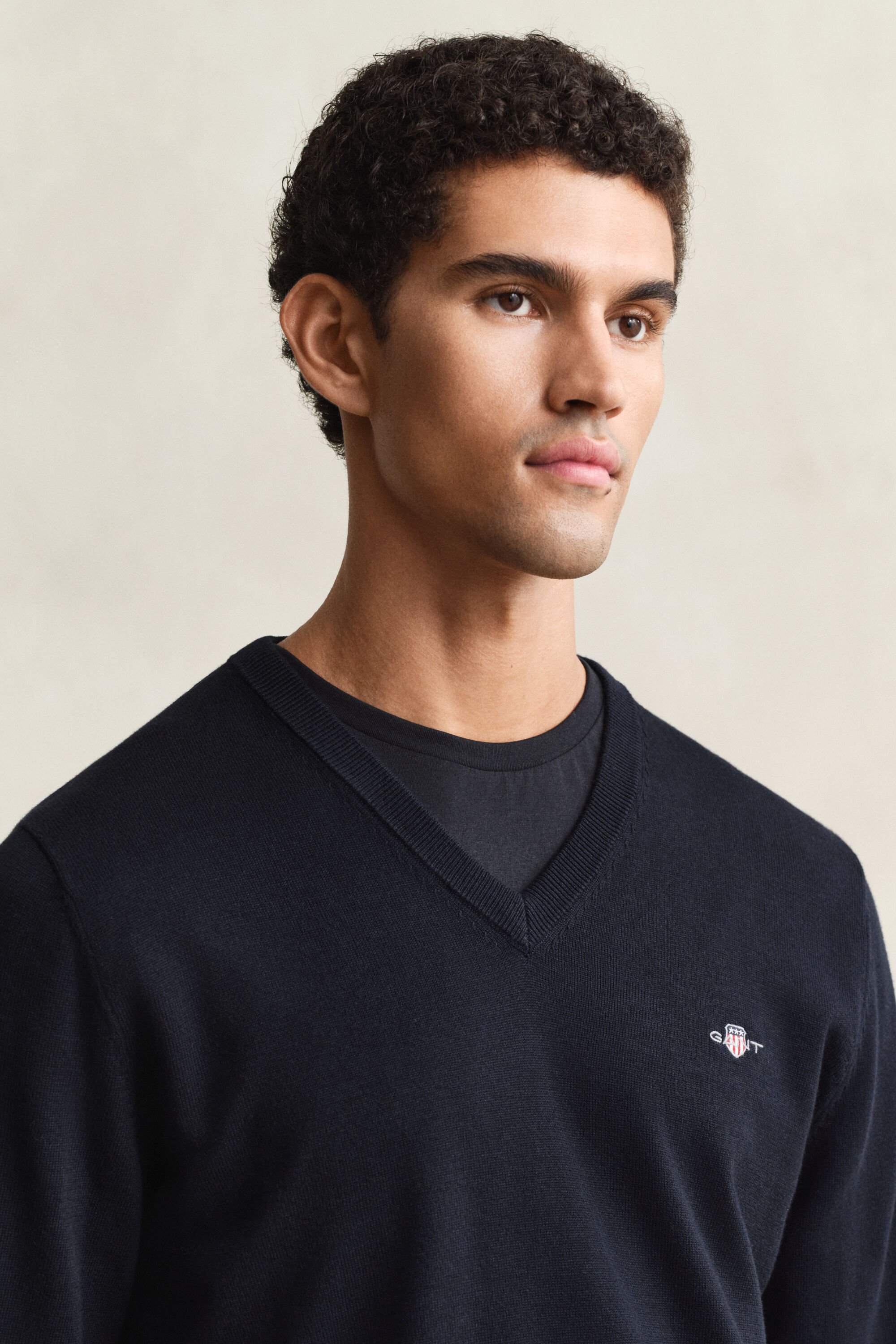 Klassinen puuvillaneulepusero, v-pääntie