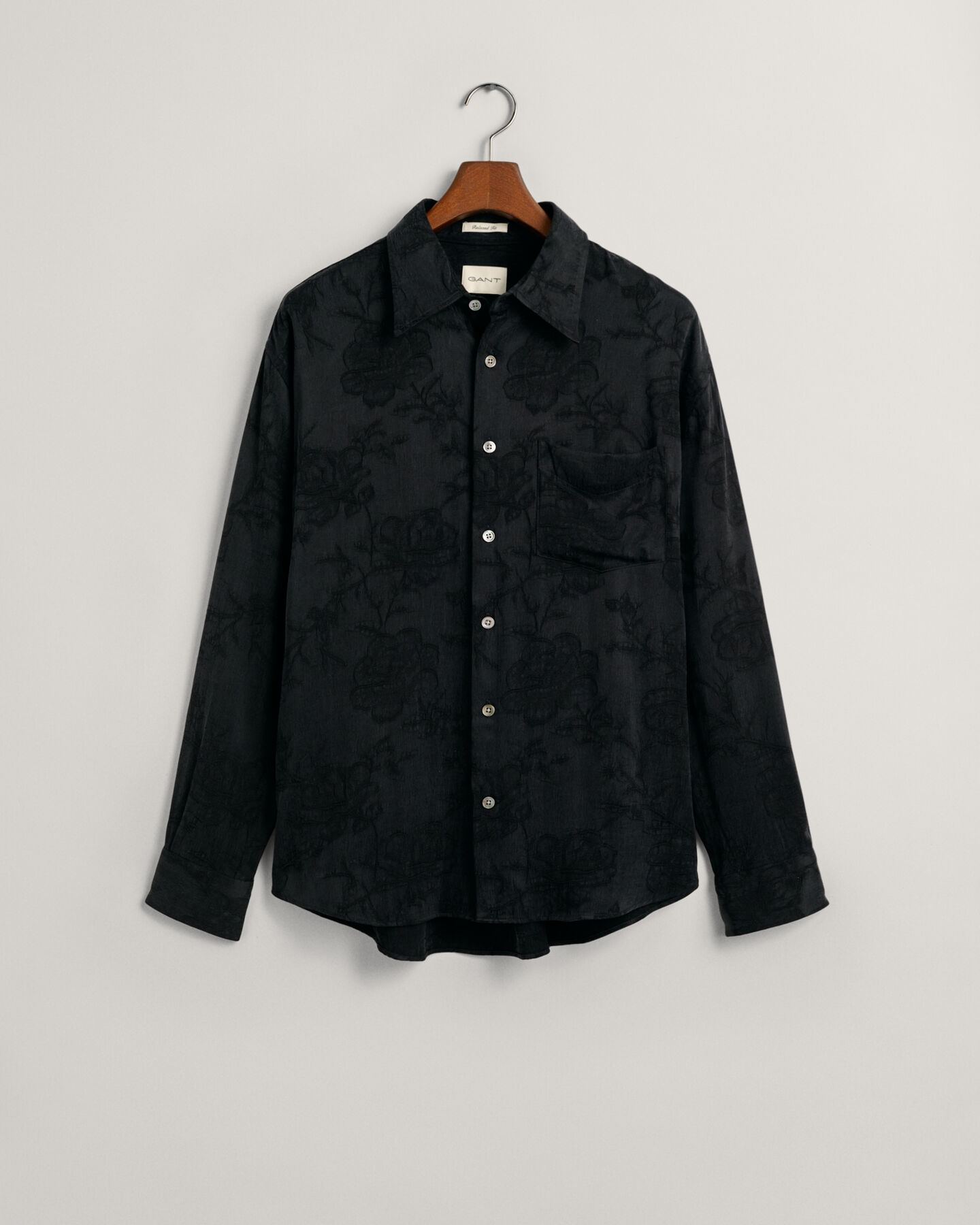 Relaxed fit ‑mitoitettu jacquard-kuvioitu kupro-viskoosipaita