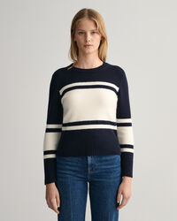 Leve&auml;raitainen neulepusero, py&ouml;re&auml; p&auml;&auml;ntie