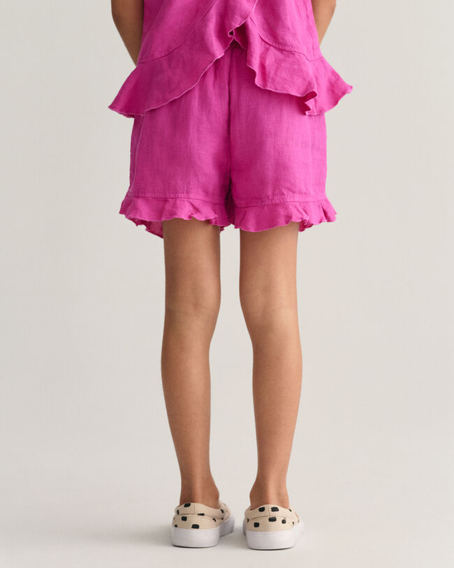 Girls-malliston r&ouml;yhel&ouml;iset pellavashortsit