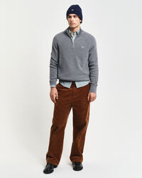 Joustinneulepusero puuvillan ja villan sekoitteesta, vetoketjukaulus