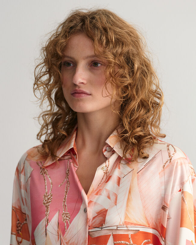 Relaxed fit ‑mitoitettu printtikuvioitu Sailing-silkkipaita