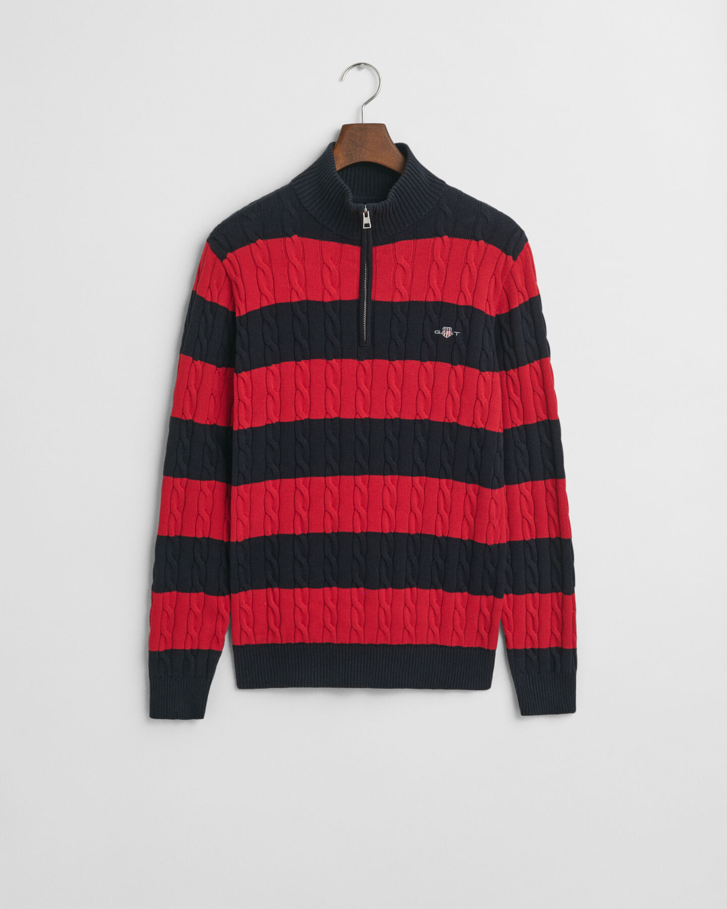 Raidallinen puuvillapalmikkoneule, vetoketjukaulus