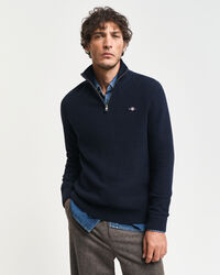 Kohopintainen puuvillaneulepusero, vetoketjukaulus