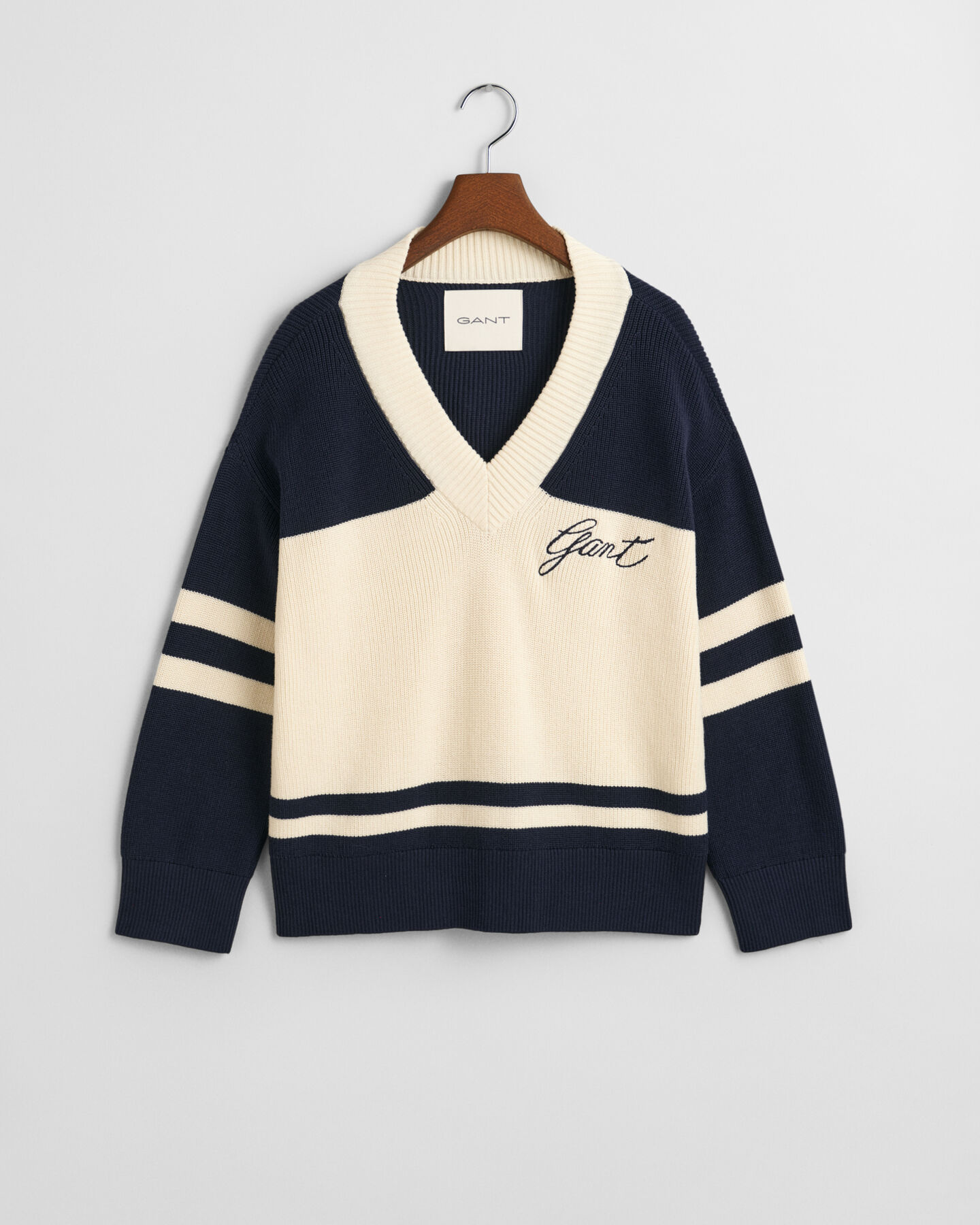 Puuvillainen GANT Varsity ‑v‑neulepusero