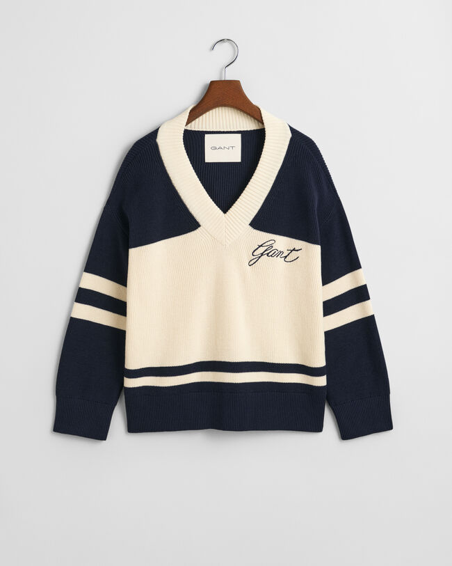 Puuvillainen GANT Varsity ‑v‑neulepusero