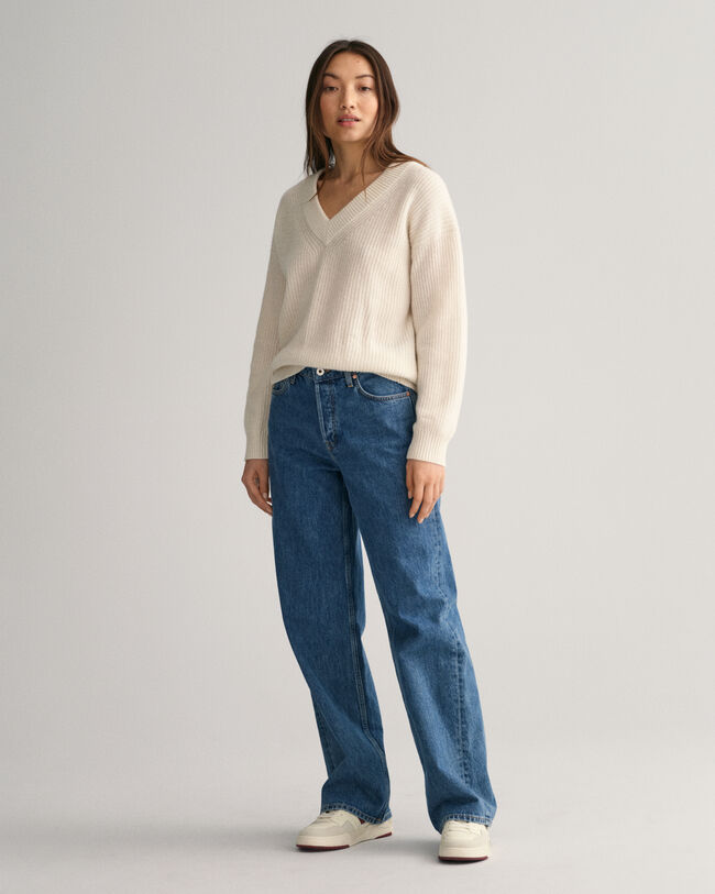 Villainen ribbineulepusero, v‑p&auml;&auml;ntie