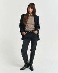 Joustopuuvillainen palmikkoneulepusero, jossa pyöreä pääntie