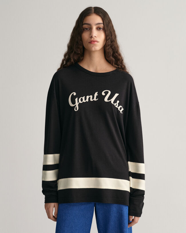 Pitk&auml;hihainen Script Graphic ‑t‑paita