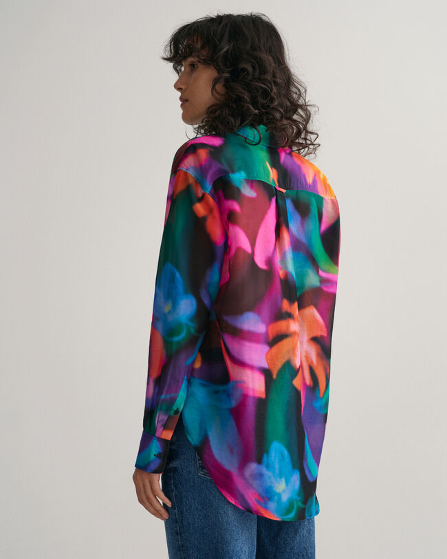 Relaxed fit ‑mitoitettu kukkapaita puuvilla-silkkisekoitetta