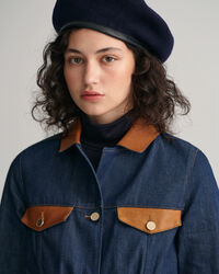 Nahkasomisteinen denimtakki