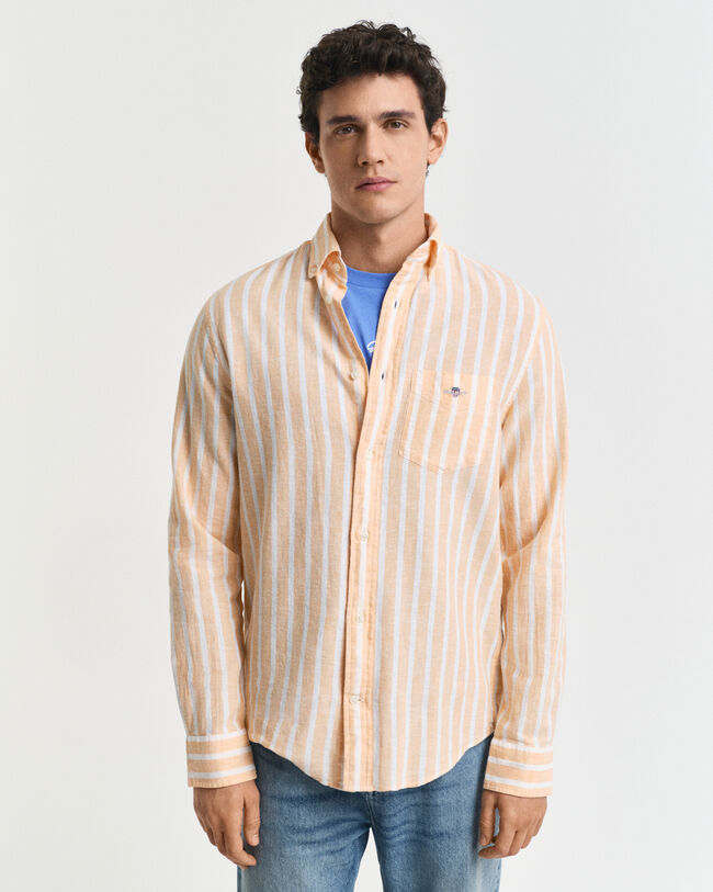 Regular&nbsp;fit ‑mitoitettu raitapaita puuvillapellavaa