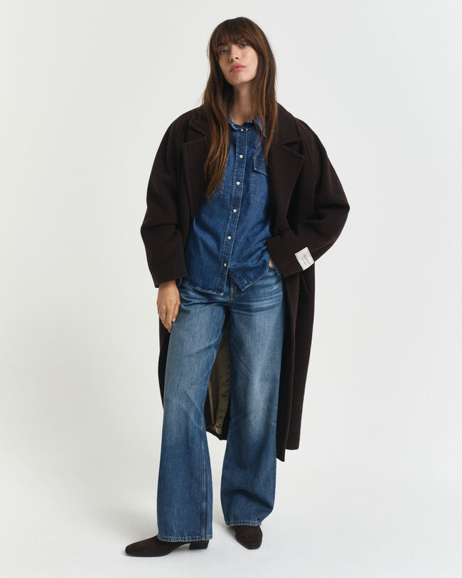 Regular fit ‑mitoitettu puhvihihainen farkkupaita