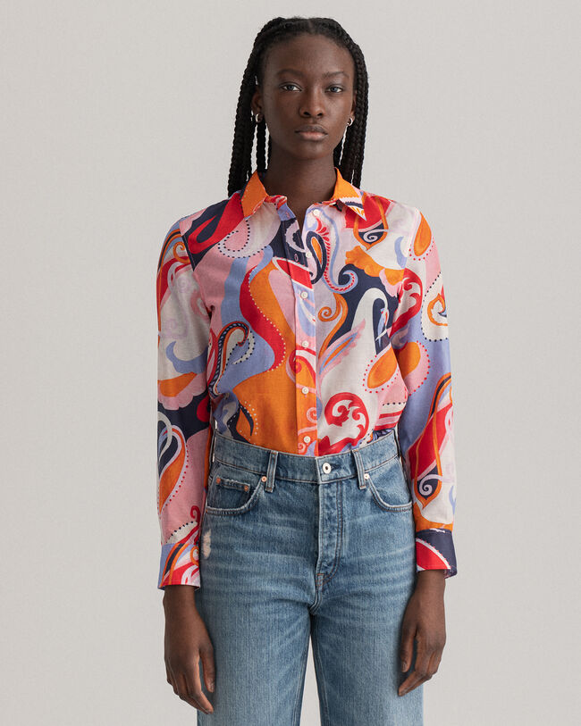 Regular fit ‑mitoitettu paisley-kuvioitu puuvilla-silkkipaita